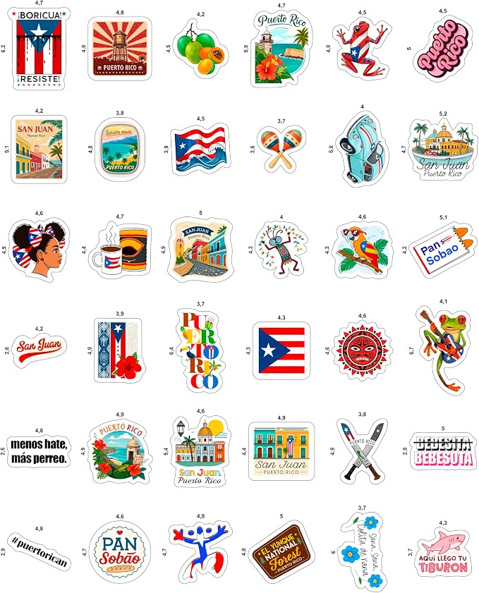 100Pcs Puerto Rico Stickers and Decals for Water Bottle, Laptop - Puerto Rico Gifts, Party Supplies & Dacorations - Puertorican Gifts - Gift for Women & Men