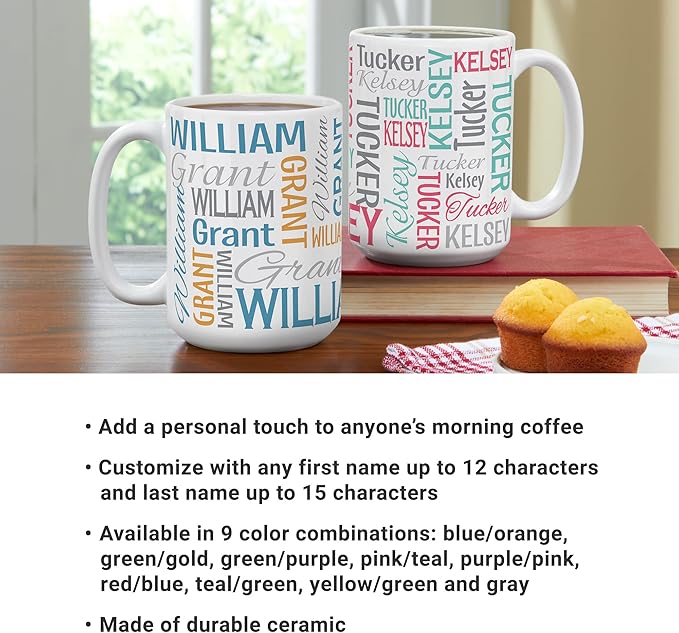 Let's Make Memories Personalized Your Name Signature Mug - Custom 15oz Coffee Mug - Stocking Stuffer - For Christmas -Red/Blue