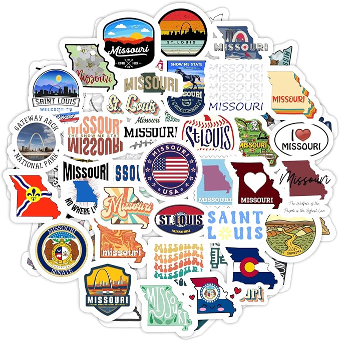 100Pcs Missouri Sticker for Water Bottle and Laptop - State Souvenirs, Decorations & Gifts, Waterproof Vinyl Decals, Gifts for Women & Men