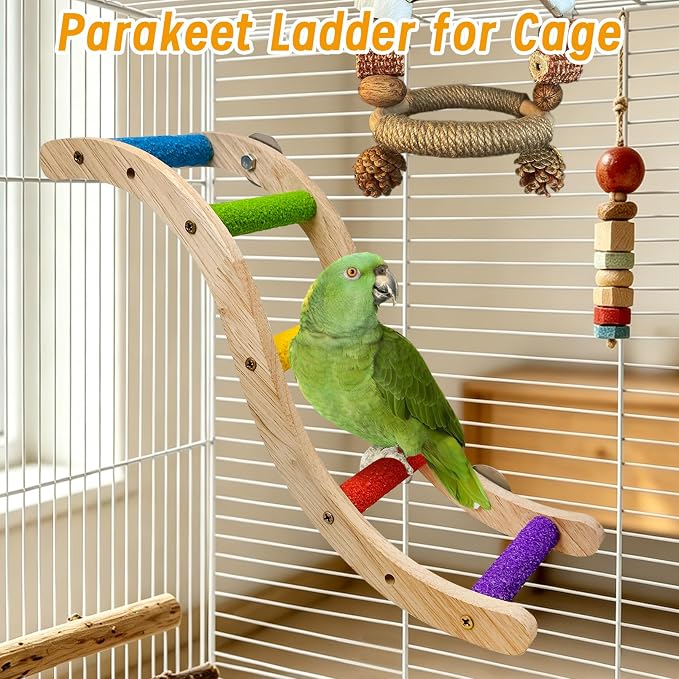 Hamiledyi Nature Wooden Bird Ladder Pet Parrots Climb Bridge Exercise Stands for Parakeet Climbing Chewing Bridge Bird Cage Accessories for Cockatiel Parakeet Lovebirds Budgie