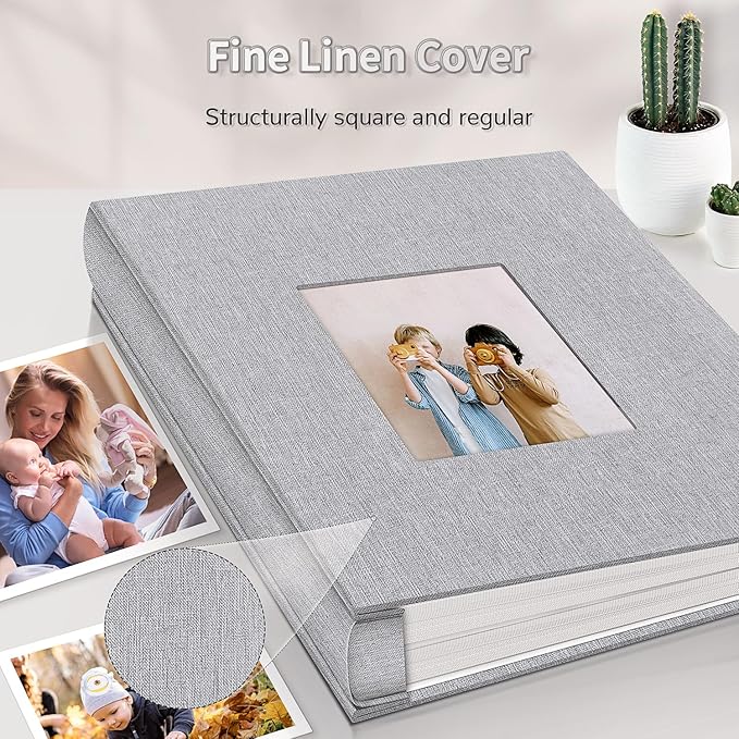 Photo Album 4x6 with 600 Pockets,Slip-in Picture Albums,Linen Cover Memory Book with Front Window,White Page Vertical Photo Book for Wedding,Family,Anniversare,Baby,Vacation