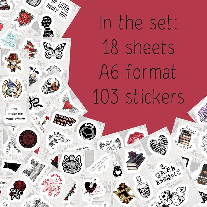 100Pcs Dark Romance Stickers for Water Bottle and Laptop - Dark Romance Party Supplies & Decorations, Waterproof Vinyl Decals, Love and Gothic Stickers, Gifts for Women & Men