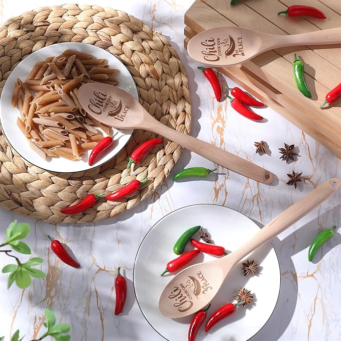 Soaoo Set of 3 Chili Cook Off Trophy Wooden Spoon Prizes Chili Engraved Cooking Spoons for 1st 2nd 3rd Cooking Competition Award(Carved at Spoon Surface)