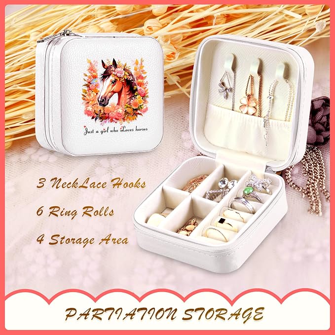 Horse Jewelry Box, Gifts For Women Teens Girls, Horse Lovers Stuff Items Accessories Things Merchandise Decor Merch, Travel Ring Earrings Necklace Organizer Holder!