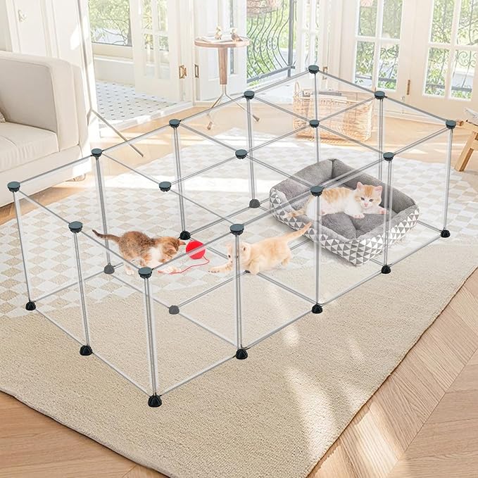 VISCOO 24 Panels Small Animals Playpen,48"x24"x28" Transparent Pet Playpen | Portable Puppy Play Pen for Indoors Outdoor Pet Fence for Guinea Pigs,Bunny,Ferrets,Hamsters,Hedgehogs/Plastic Enclosure
