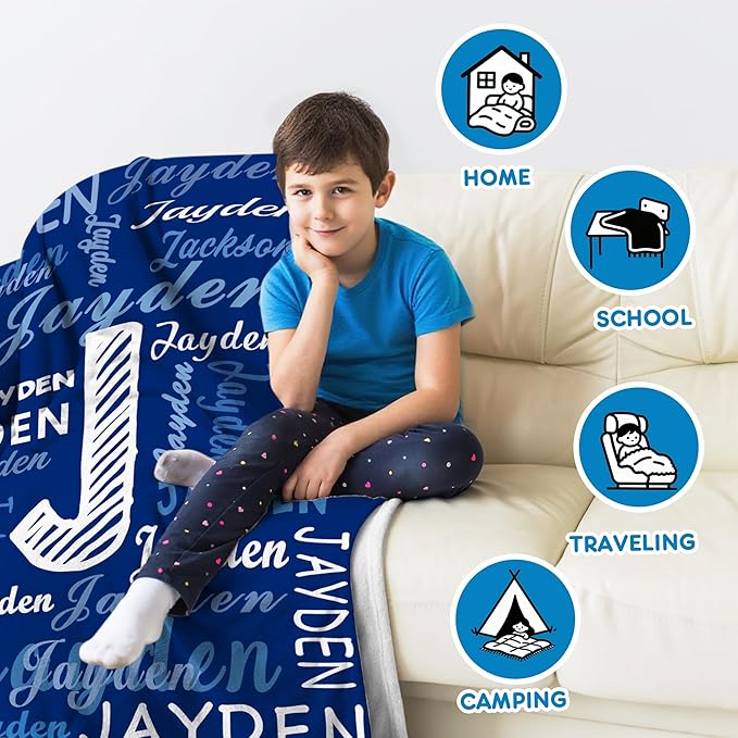 Ships Next Day- Custom Blanket With Name, Personalized Kids Throw Blankets, gifts for teen boys 8-12, Christmas Birthday Gifts for Boys Girls