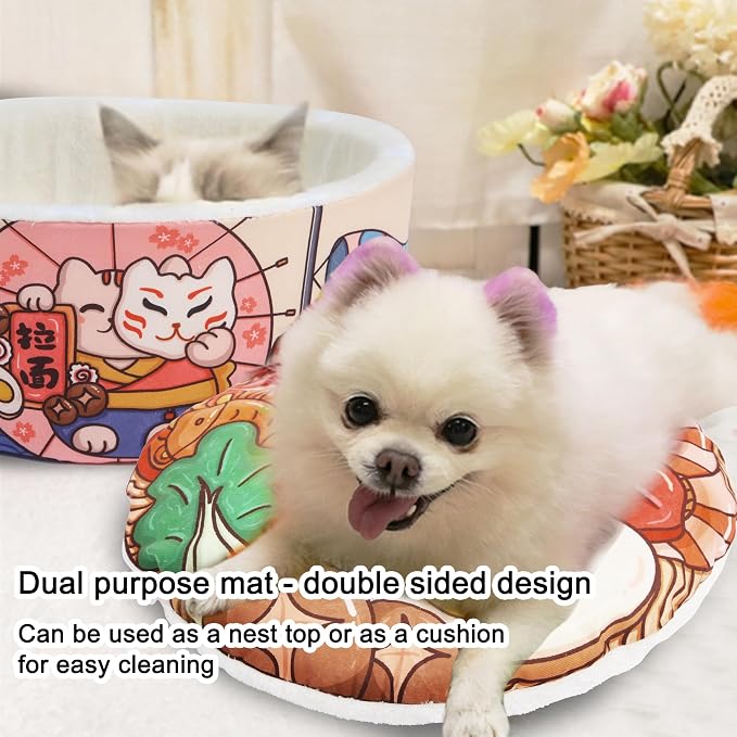 寵幸 Ramen Noodle Cat Bed, Soft Warm Washable for Cats Dogs | Creative Pet Nest, Indoor Use, Removable Cushion, Multi-Size Fit, Dog & Cat Dual Use