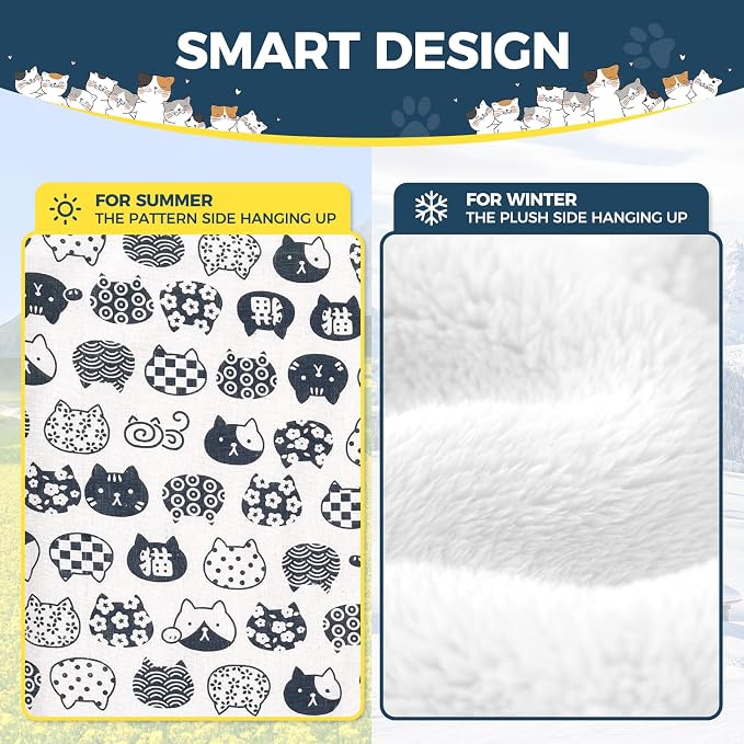 Admaison Cat Hammock for Cage Hanging Reversible 2Pack,Pet Hammock Bed Adjustable,Soft Sleeping Hammock for Cats,Ferret,Puppy,Rabbits,Small Animals (M, CAT)