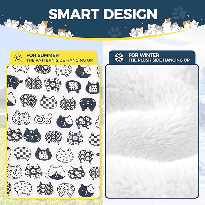 Admaison Cat Hammock for Cage Hanging Reversible 2Pack,Pet Hammock Bed Adjustable,Soft Sleeping Hammock for Cats,Ferret,Puppy,Rabbits,Small Animals (L, CAT)