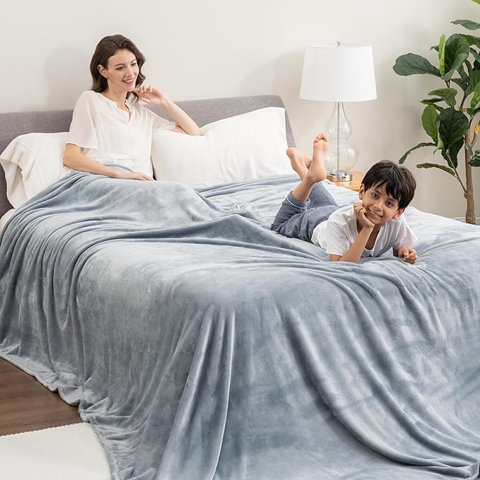 Berkshire Blanket VelvetLoft Big Oversized King Family Blanket, All Season Mid-Weight Ultra Silky and Fuzzy, Seamless Extra Large (Polar Blue, 120x120 Inches)
