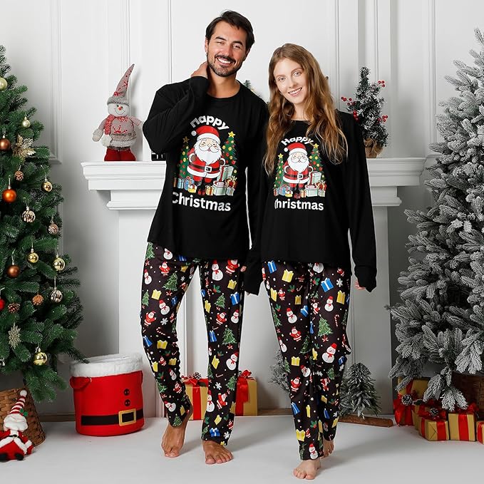 Family Christmas PJs Matching Sets, Cute Holiday Pajamas Printed Top and Pants, Xmas Jammies for Couples/Men/Women