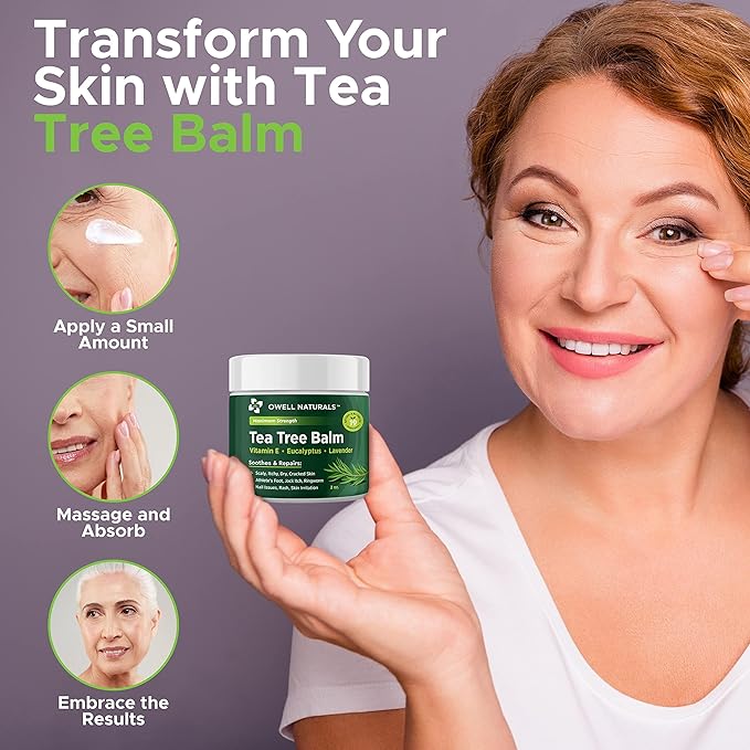 OWELL NATURALS Tea Tree Antifungal Balm – Soothing & Fast-Acting Relief for Athlete’s Foot, Jock Itch, Dry Cracked Skin, and Rashes – Natural Healing Ointment for Feet & Body, 2 oz (2 Pack)