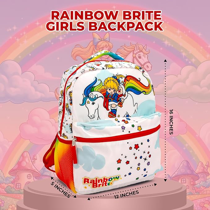 AI ACCESSORY INNOVATIONS Rainbow Brite Backpack for Girls, 16 x 12 x 5 inch School Bag with Laptop Pocket