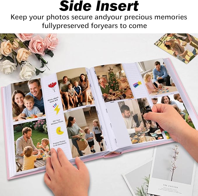 Photo Album 4x6 600 Photos with Writing Space Linen Cover with Front Window Picture Album, 600 Photos 4x6 Photo Album Book for Wedding Kids Travel Family Baby Pictures (Pink)