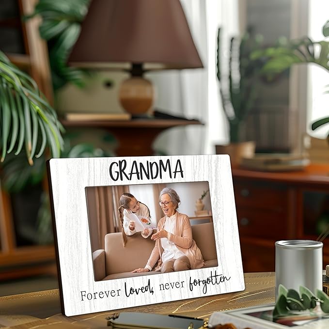 Grandma picture Frame,White Wood Sentiments “Forever Love Never Forgotten” Picture Frame, Thoughtful Photo Gift for Grandma, Elegant Tabletop and Desk Display