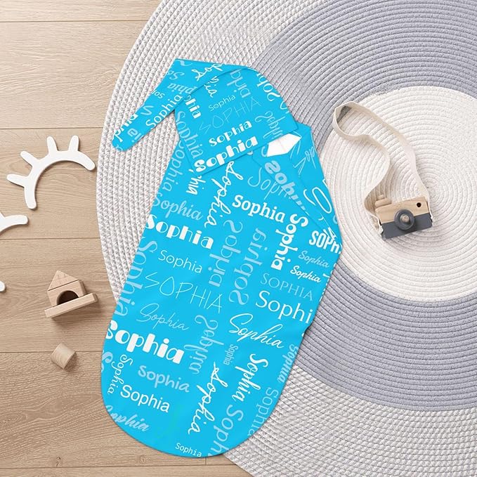Swaddle Blanket with Hat Set Newborn Name Lettering Blue Receiving Blankets Baby Swaddle Wrap Soft Sleep Sack for Baby Boys and Girls