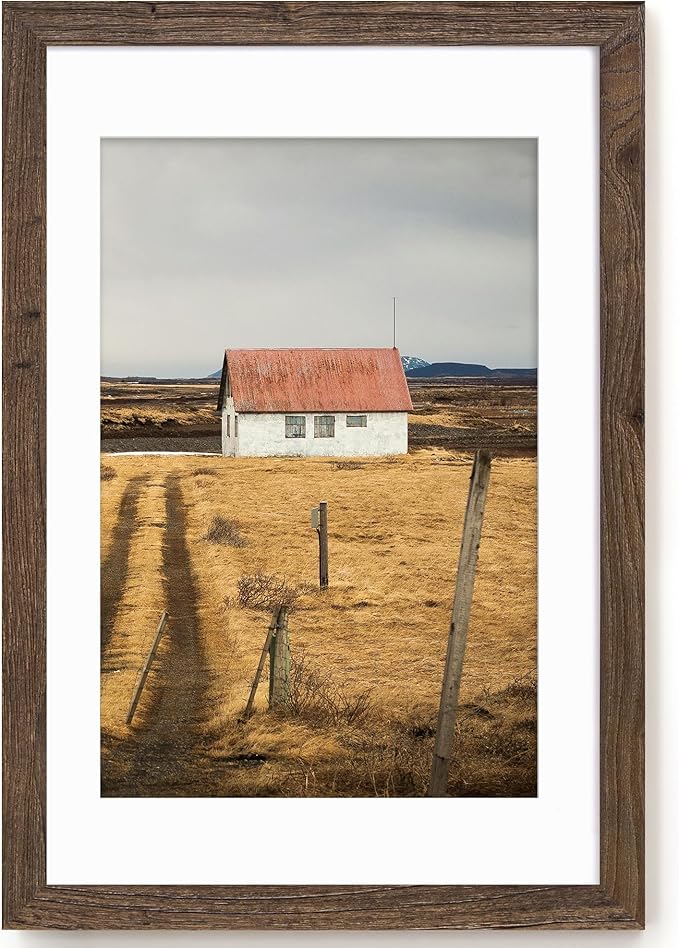 Fun Memories 20x30 Picture Frames, 20"x30" Poster Frame for Wall, 20 x 30 Rustic Wood Frame with Real Tempered Glass, Display Poster 16x24 with Mat or 20 x 30 Without Mat, Walnut, 1 Pack