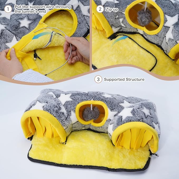Avont Guinea Pig Tunnel, Small Animal Hideaway Tube Toy | Cozy Plush Tunnel for Guinea Pigs and Small Pets with Non-Slip Bottom and 2-In-1 Design in Medium Size Starry