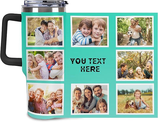 Artsadd Personalized 40oz Insulated Stainless Steel Tumbler with Photos and Text, Thermal Insulation, Spill-Proof Lid for Christmas or Any Occasion