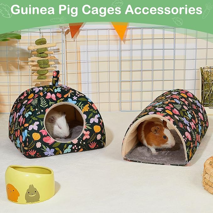 Bienbee Guinea Pig Hideout, 2 Piece Washable Set for Small Animals Large | Guinea Pig Bed With Soft Plush, Resilient Padding, and Easy Machine Washing for Resting Hiding and Tunnel Playing