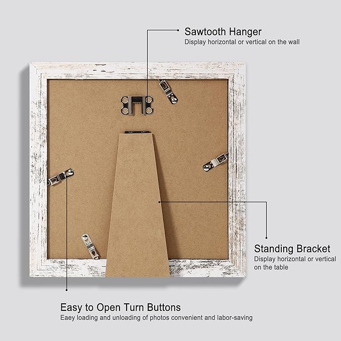 8x8 Picture Frame Set of 4, Made of Glass and Multicolour Wooden Frame, 8 by 8 Photo for Wall or Tabletop - Display Picture 6x8 with Mat or 8x8 Without Mat