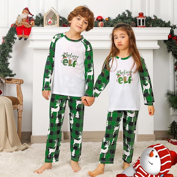 Family Christmas PJs Matching Sets, Cute Holiday Pajamas Printed Top and Pants, Xmas Jammies for Couples/Men/Women
