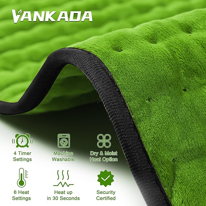 Deepsoon Heating Pad,Electric Heating Pads for Back,Neck,Abdomen,Moist Heating Pad for Shoulder,Knee,Arms,Legs,Dry/Moist Heat & Auto Shut Off,Christmas Gifts for Men and Women,Green Black,24x12 Inch