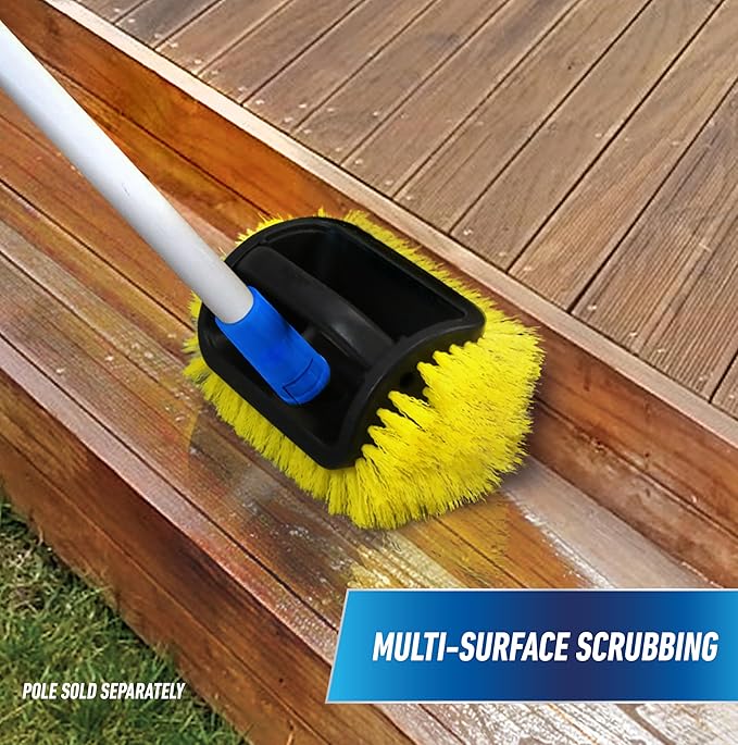 Unger Professional Lock-On 4-Sided Outdoor Scrub Brush, Compatible with Threaded Poles, Stiff Bristle Scrubbing, Cleaning Supplies for Decks, Stairs, Garage Floors, and Driveways