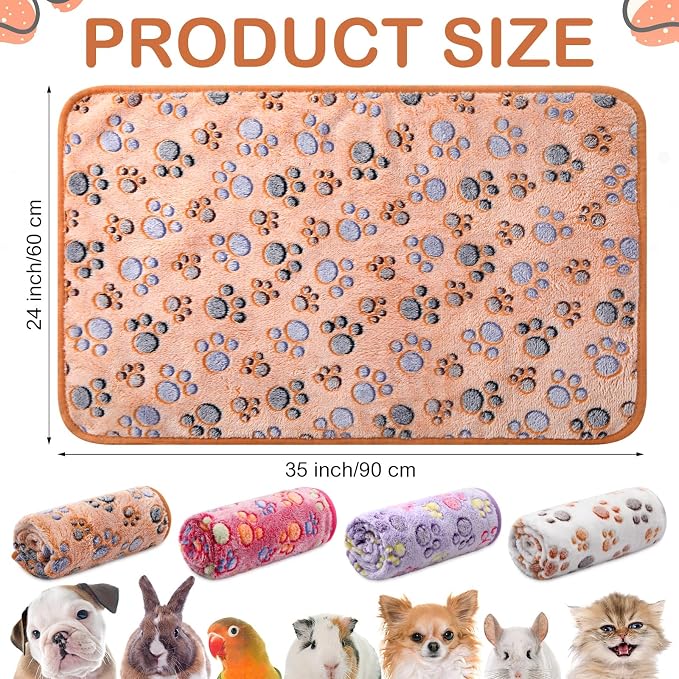 Tudomro 8 Pcs Guinea Pig Fleece Cage Liners, Paw, 35 x 24 Inch | Washable Reusable Small Animal Bedding, Absorbent Blankets for Ferret Chinchilla, Soft Fleece Mat Pads Protect Furniture