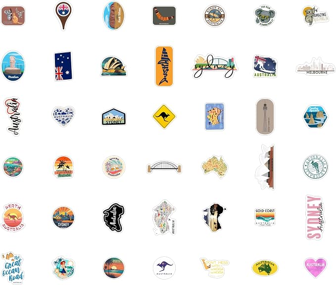 Australia Stickers for Water Bottle and Laptop - Australia Party Supplies & Decorations, Waterproof Vinyl Decals, Australian Flag and Culture Stickers, Gifts for Women & Men