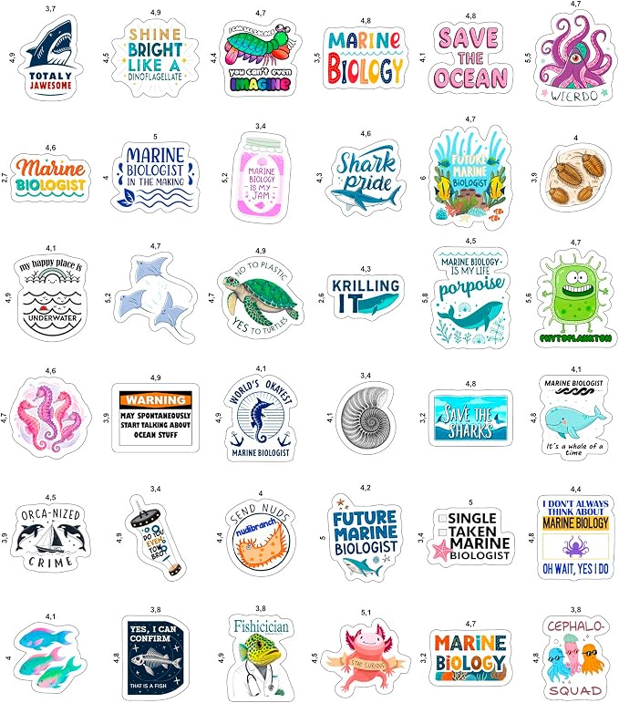 100Pcs Marine Biology Stickers for Scrapbooking, for Luggage, for Water Bottle - Marine Biology Party Supplies & Decorations - Ocean Life Stickers and Decals - Gifts for Women & Men