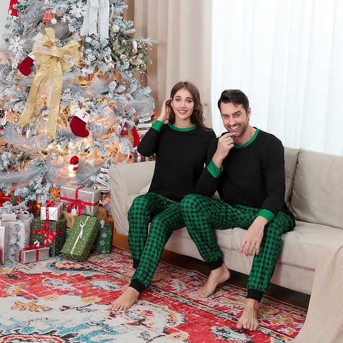 Christmas Family Pajamas Set Matching Holiday Plaid Sleepwear Set Reindeer/Tree Print Loungewear for Xmas Eve