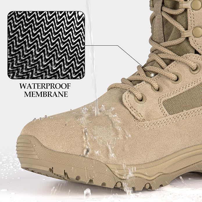 FREE SOLDIER Men's Work Tactical Boots 8 Inches Lightweight Combat Boots Durable Suede Leather Military Boot Desert Boot