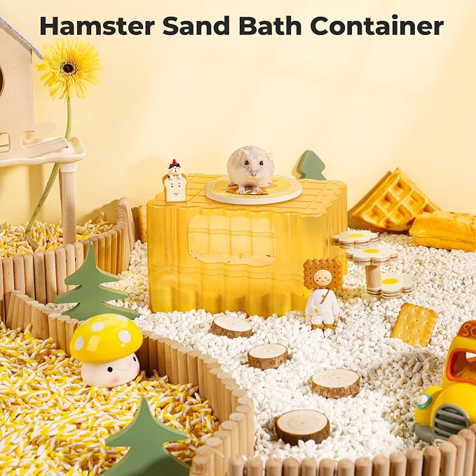 mini&moe Hamster Sand Bath Container - Small Animal Bathroom Shower Room & Corner Digging Box Toilet with Cleaning Scoop Rat Dust Bath House for Guinea Pig, Hedgehog, Squirrel