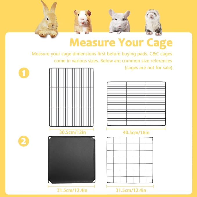 Washable Guinea Pig Cage Liner, 24"x36" Fleece Bedding 3 Pack, Gray | C&C 2x3 Cage Bedding, Absorbent, Non-Slip, Waterproof Rabbit Bedding, Machine Washable, Small Animal Cage Accessory