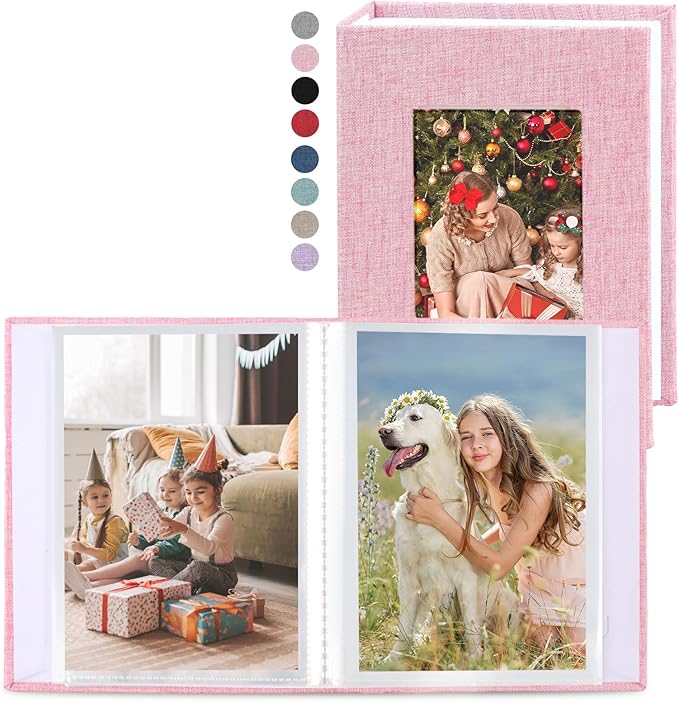 vivinin 2 Pack Photo Album 4x6, Linen Cover Photo Book, Small Photo Album Book for 36 Pockets Hold 72 Pictures, Picture Book for Photos Family Anniversaries Baby Vacations（Pink）