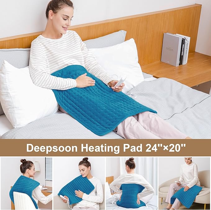 Deepsoon Heating Pad,Electric Heating Pads for Back,Neck,Abdomen,Moist Heating Pad for Shoulder,Knee,Arms,Legs,Dry/Moist Heat & Auto Shut Off,Christmas Gifts for Men and Women,Blue,24x20 Inch