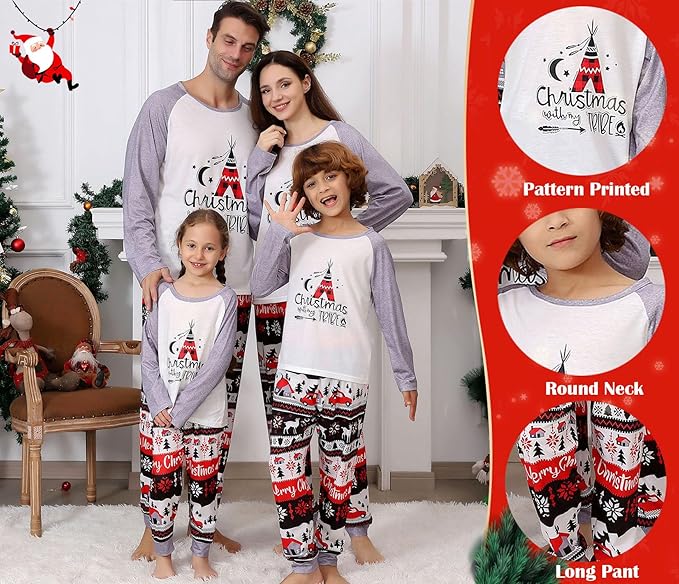 Matching Family Christmas Pajamas Sets, Holiday PJs with Top and Pants, Cute 2 Piece Sleepwear for Couples/Women/Men
