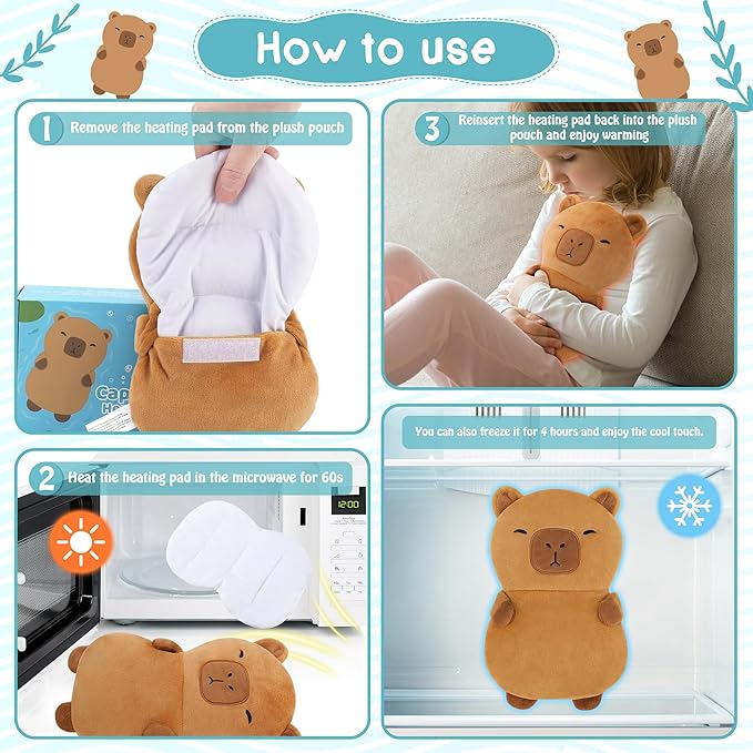 Capybara Microwavable Heating Pad for Kids Women,Cute Animal Microwave Heating Pad for Cramps & Period Pain Relief with Lavender Scented,Heated Pad for Neck Knee,Warmer Pad for Birthday Mother's Day