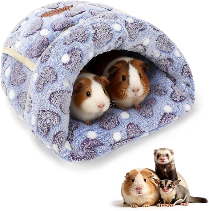 YUEPET Guinea Pig Bed, Warm Fleece Cuddle Cave, Purple Heart | Guinea Pig Cuddle Cave Cozy House, Portable Guinea Pig Hideout, Washable Cushion Pad, Folds Flat for Storage