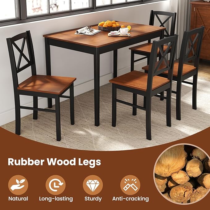 Tangkula 5-Piece Mid-Century Modern Dining Table Set for 4, Wooden Kitchen Table and Chairs, Compact Rubber Wood Dining Room Set for Small Spaces, Kitchen & Living Room