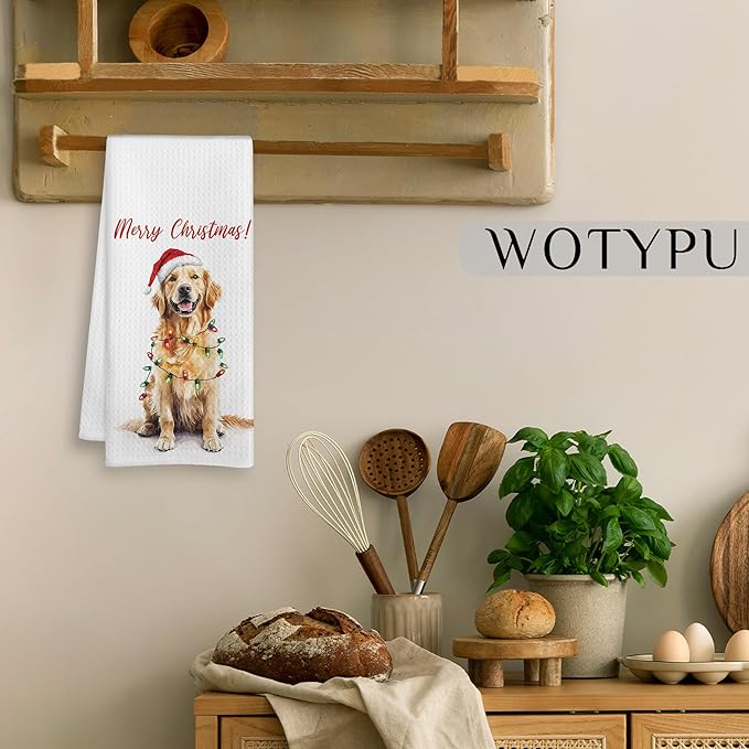 Golden Retriever Christmas Kitchen Towels, Golden Retriever Gifts for Women Men Dish Tea Towels, Dog Lover Gifts Decorative Hand Towel for Bathroom, Christmas Bathroom Decor, 16X24 Inch
