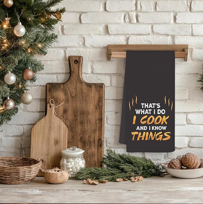 Funny Kitchen Towels, Cooking Lover Gifts Dish Tea Towels for Kitchen Decor, Chef Towel,That's What I Do I Cook and Know Things Decorative Hand Towels, Cooking Gifts for Women, 16x24 Inch