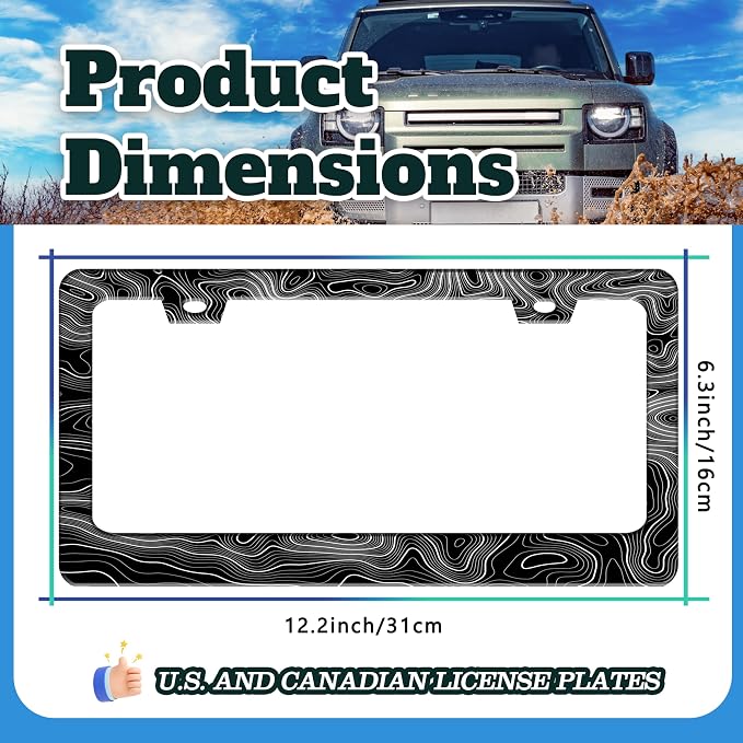 Topographic Map License Plate Frame Stainless Steel 6.3 X 12.2 Inch | Fits US Standard With Screws Rust Resistant For Car Front Rear Decoration Accessories Easy Installation For Cars SUV Truck