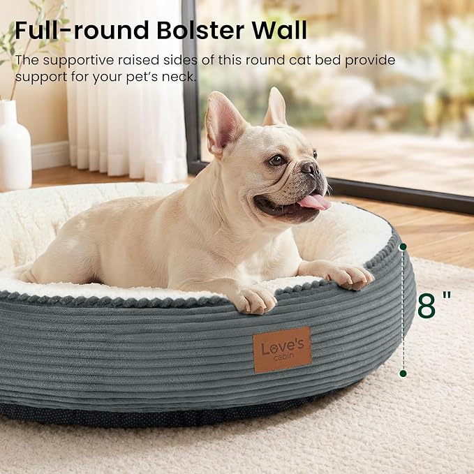 Love's cabin Round Donut Cat and Dog Cushion Bed, 30in Pet Bed for Medium or Large Dogs, Anti-Slip & Water-Resistant Bottom, Soft Durable Fabric Pet Beds, Washable Calming Cat Bed, Bluish Grey