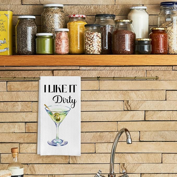 I Like it Dirty Martini Kitchen Towelsfor Martini Lovers, Dirty Martini Gifts Dish Tea Towels, Gifts Hand Towels for Kitchen Decor, Bar Cart Decor, 16x24 Inch