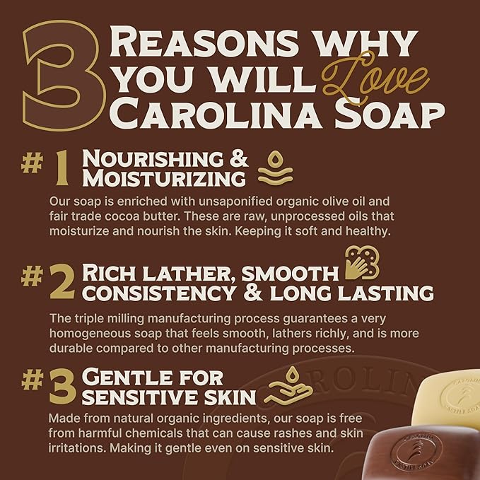 Castile Unscented Bar Soap – 6 Natural Soap Bars for Men, Women, and Kids – EWG Verified with raw Organic Cocoa Butter and Olive Oil by Carolina Castile, 5 oz Each
