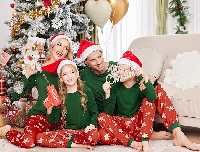 Ekouaer Family Matching Pajamas Christmas Sleepwear Long Sleeve Sleep Shirt with Plaid Pants Soft Loungewear Pjs Set S-XXL