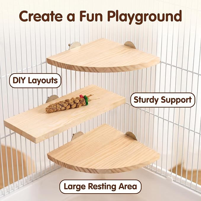 Bird Perch, 3 Pack Bird Playground Woodern Hamster Platform, Cage Accessories for Chinchilla, Parrot, Ferret, Rat, Budgie, Cockatie, Guinea Pig (2*Sector+ Rectangle)