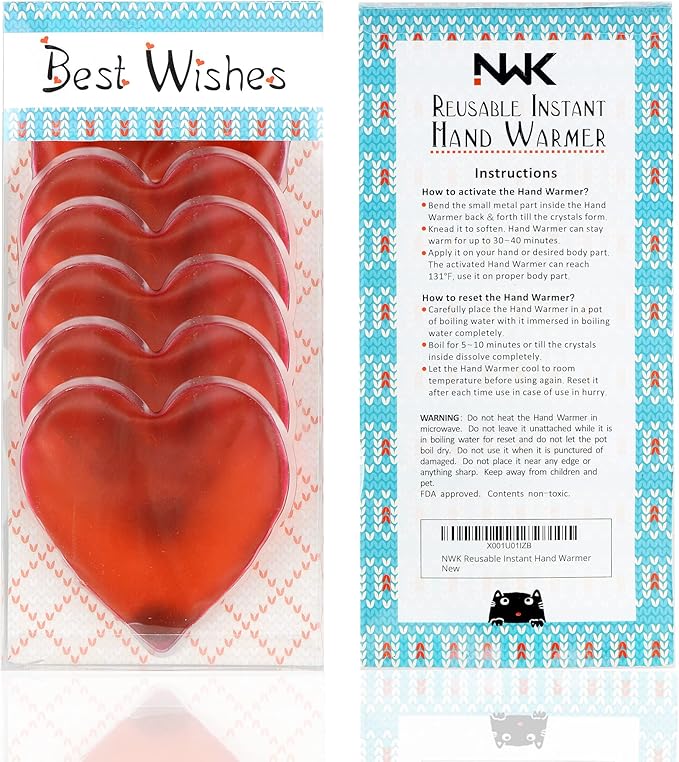 NWK Reusable Instant Hand Warmer Gel Heat Packs Body Warmer with Gift Packaged 2025 Christmas White Elephant Stocking Stuffers Gifts 6pack